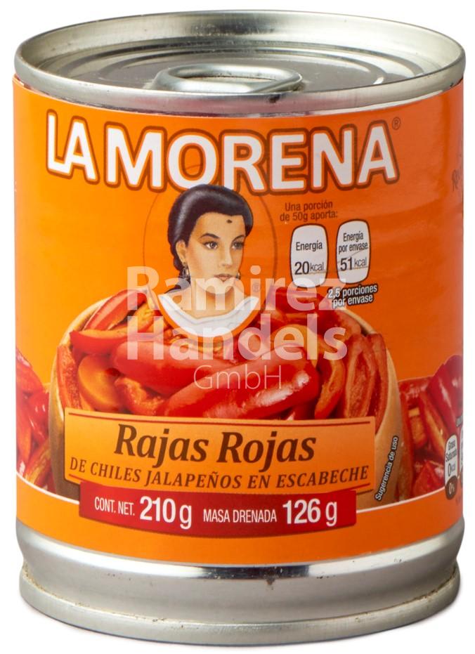 Rote Jalapenos in Streifen La Morena (Rajas rojas) 210 g | Mexhaus